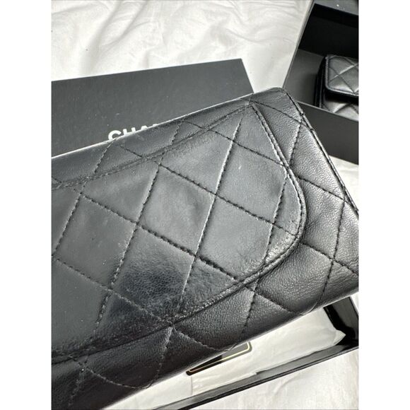 CHANEL Flap Wallet Quilted Black Silver Tone Hardware W/box - Picture 8 of 16
